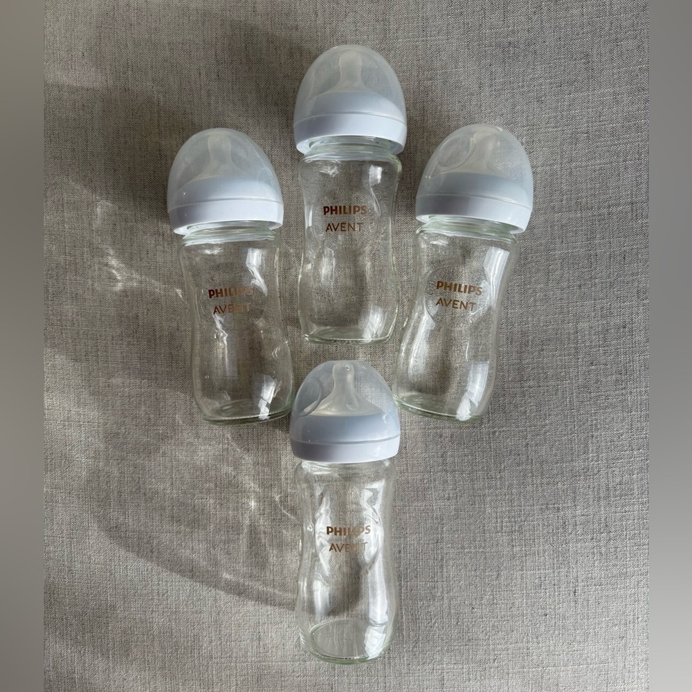 Philips Avent Glass Natural Baby Bottles w/ Natural Response Nipple, 8oz - VGUC